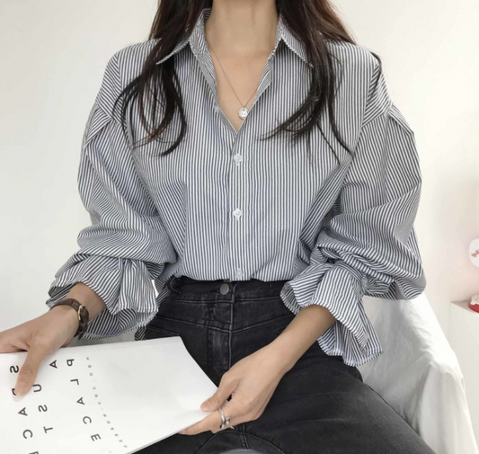 ストライプボリュームスリーブシャツ